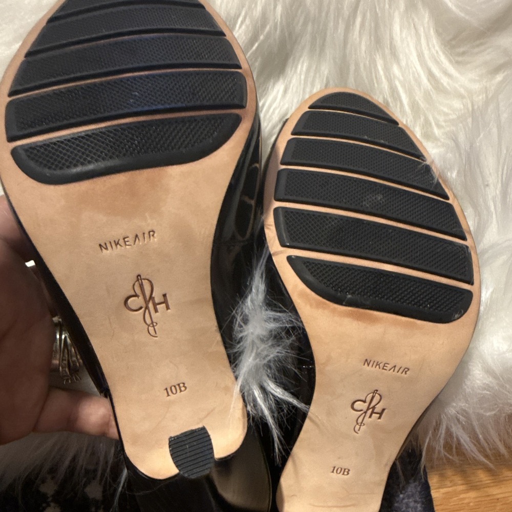 Cole Haan Black Patent Leather Slingback Open Toe Nike Air Stiletto Heels 10B - Picture 11 of 12